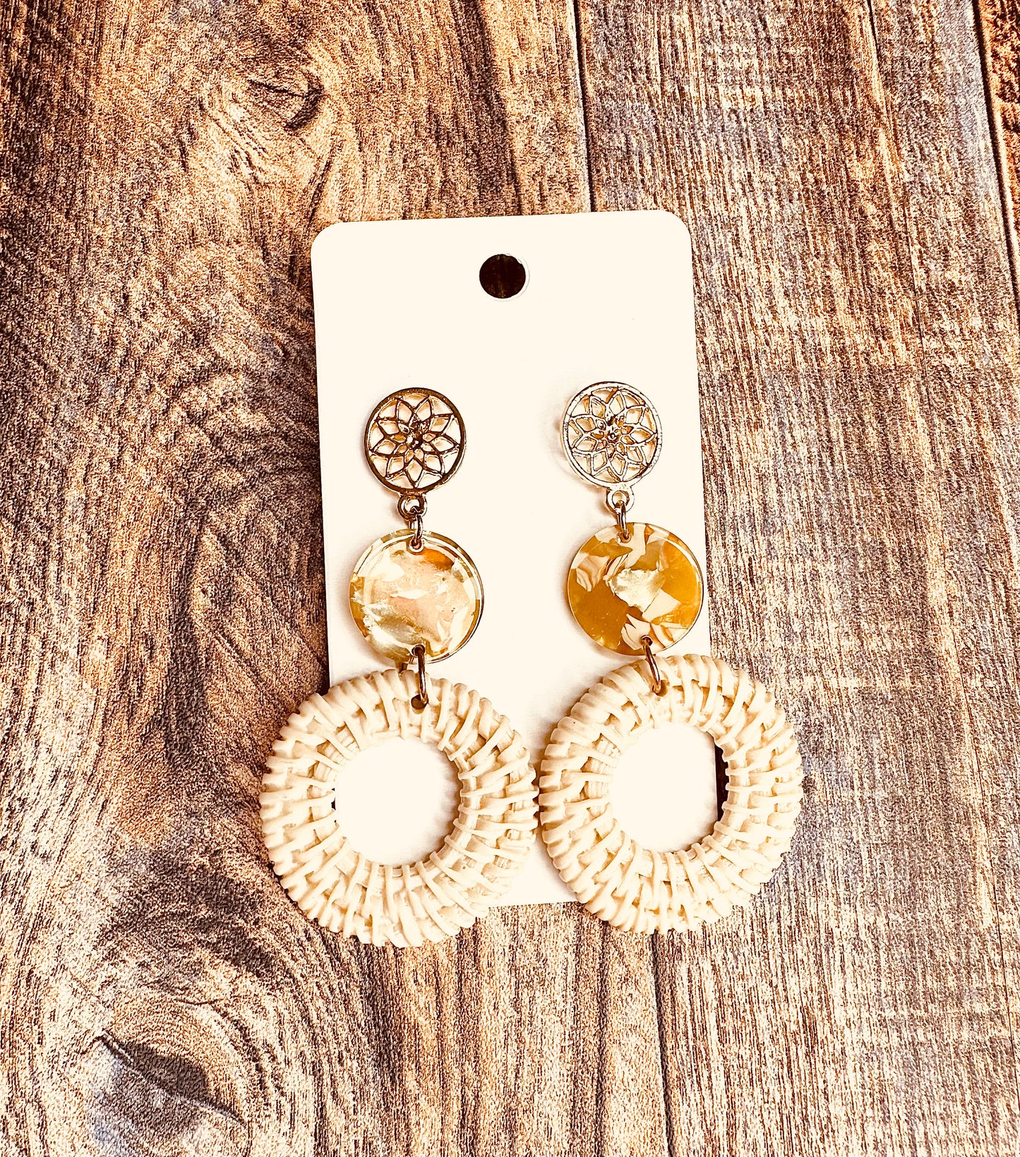 Triple Tier Circle Dangle Wicker Earrings