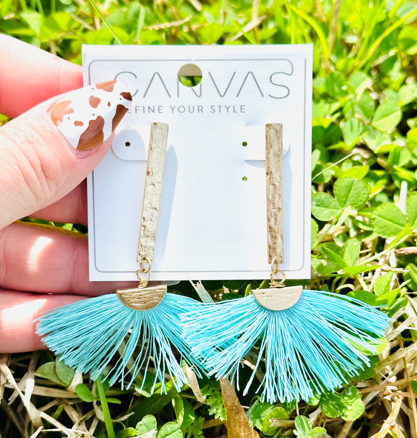 Canvas - Gold Drop Teal Tassel Earrings