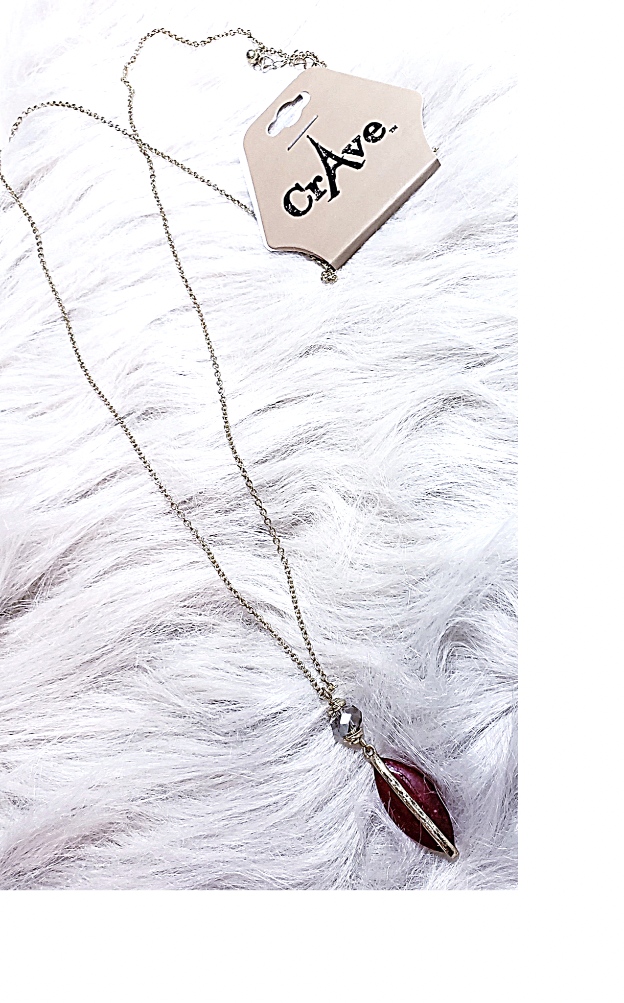 Crave - Long Gold Pendant Diamond Shape Red Necklace