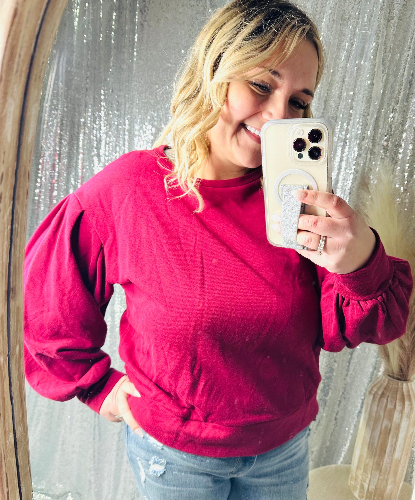 Burgundy Belle Long Sleeve Crop Top Sweater