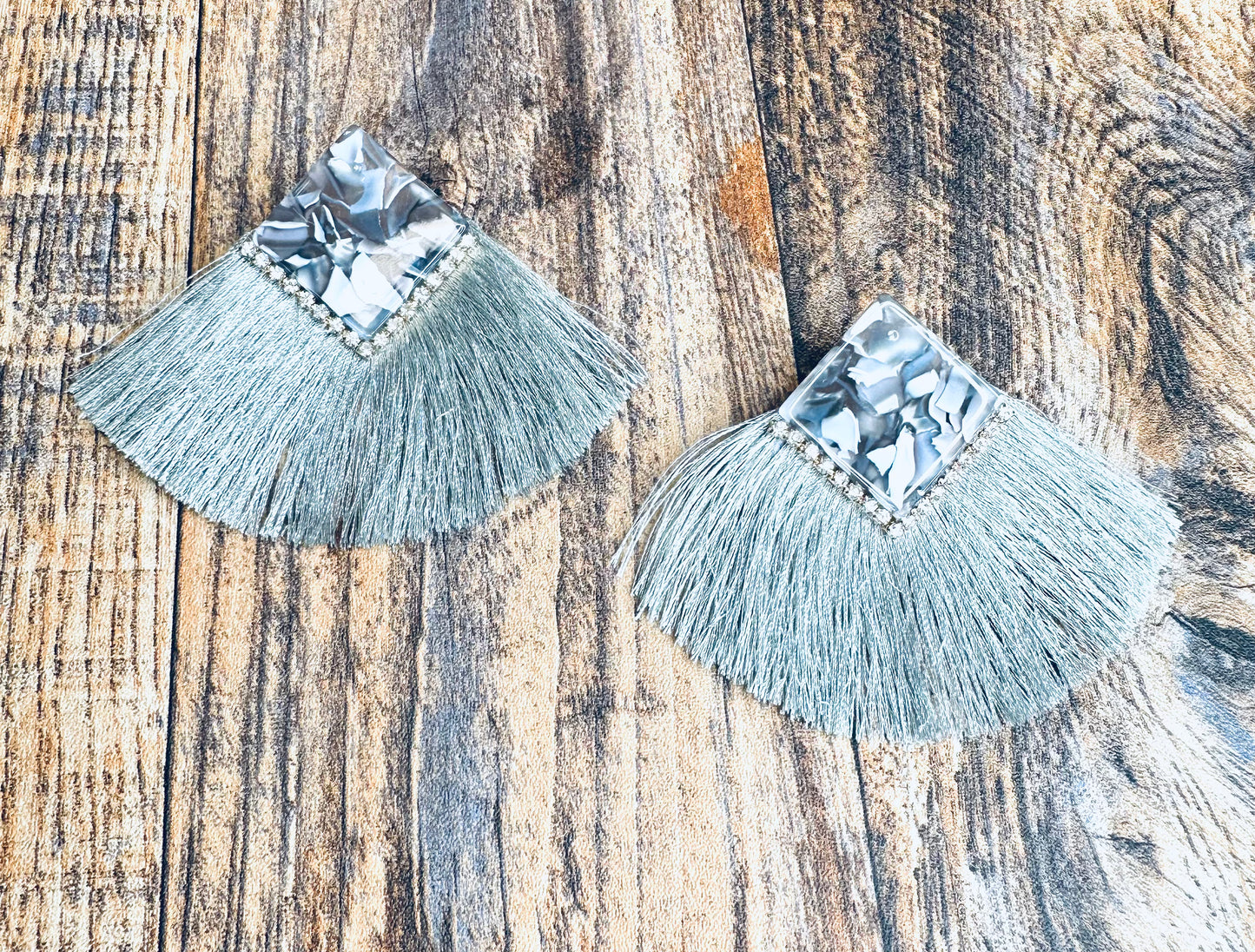 Simply Southern - Grey Tassel Rhinestone Earrings