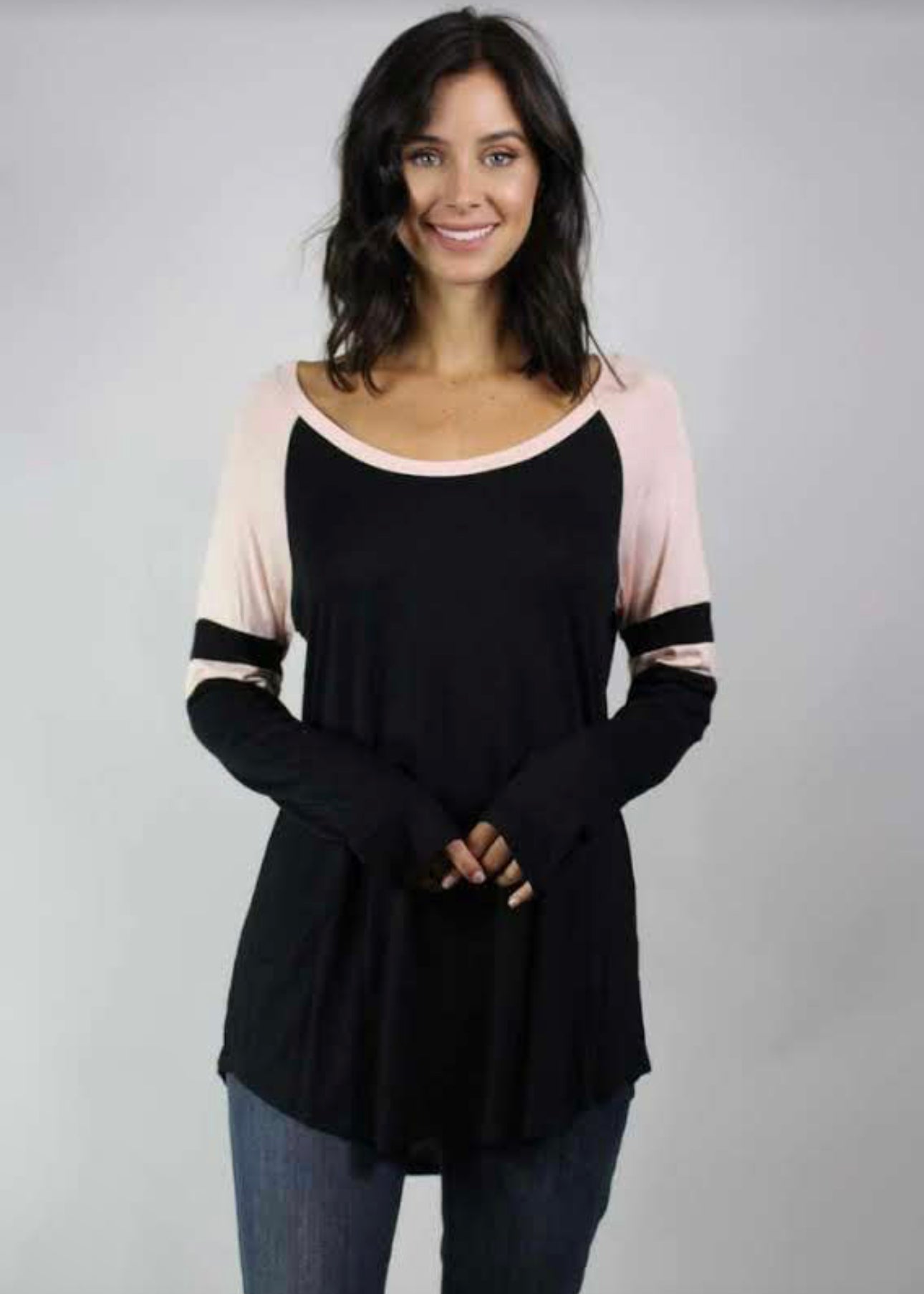 Pink & Black Striped Long Sleeve Top