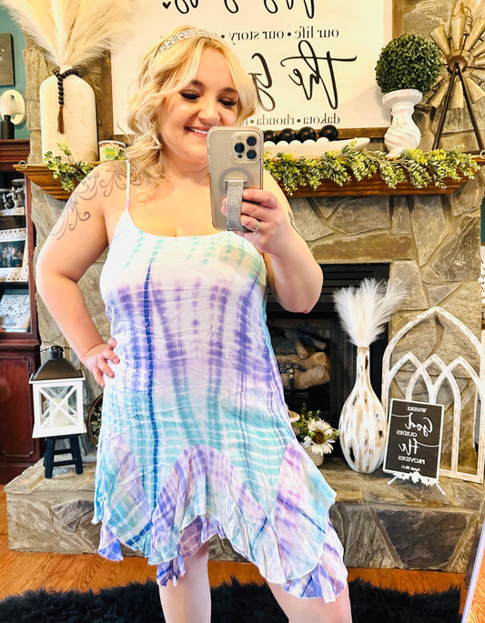 Entro - Teal / Purple Tie Die Flowy Tank Dress