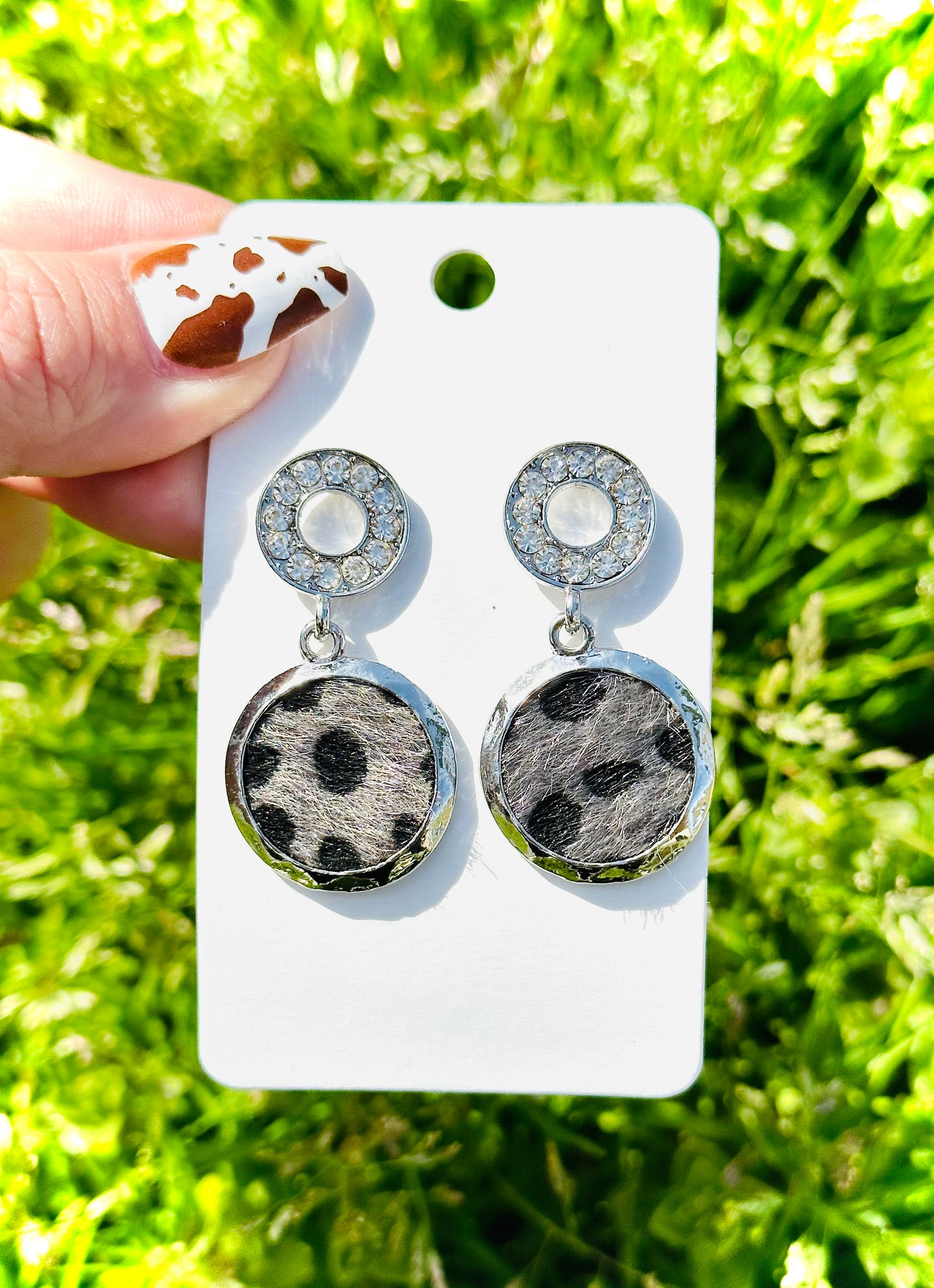 Fur Animal Print Rhinestone Circle Earrings