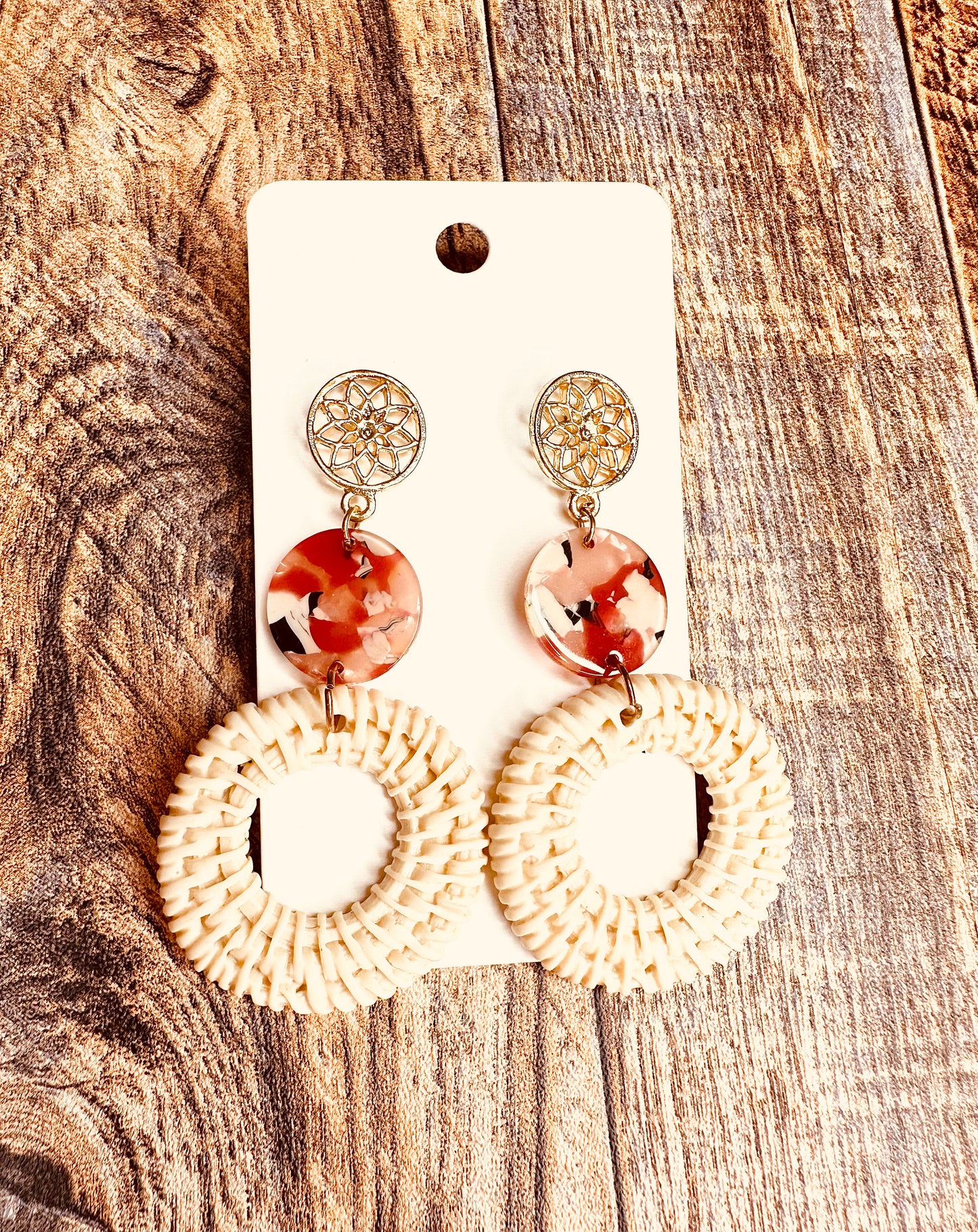 Triple Tier Circle Dangle Wicker Earrings