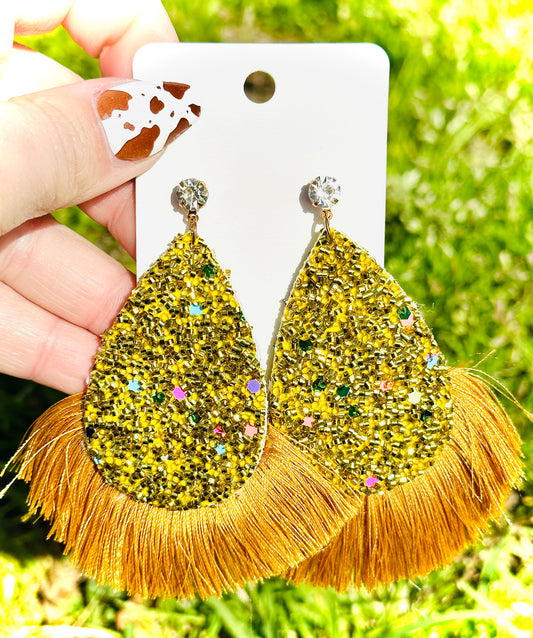 Gold Glitter Tassel Earrings