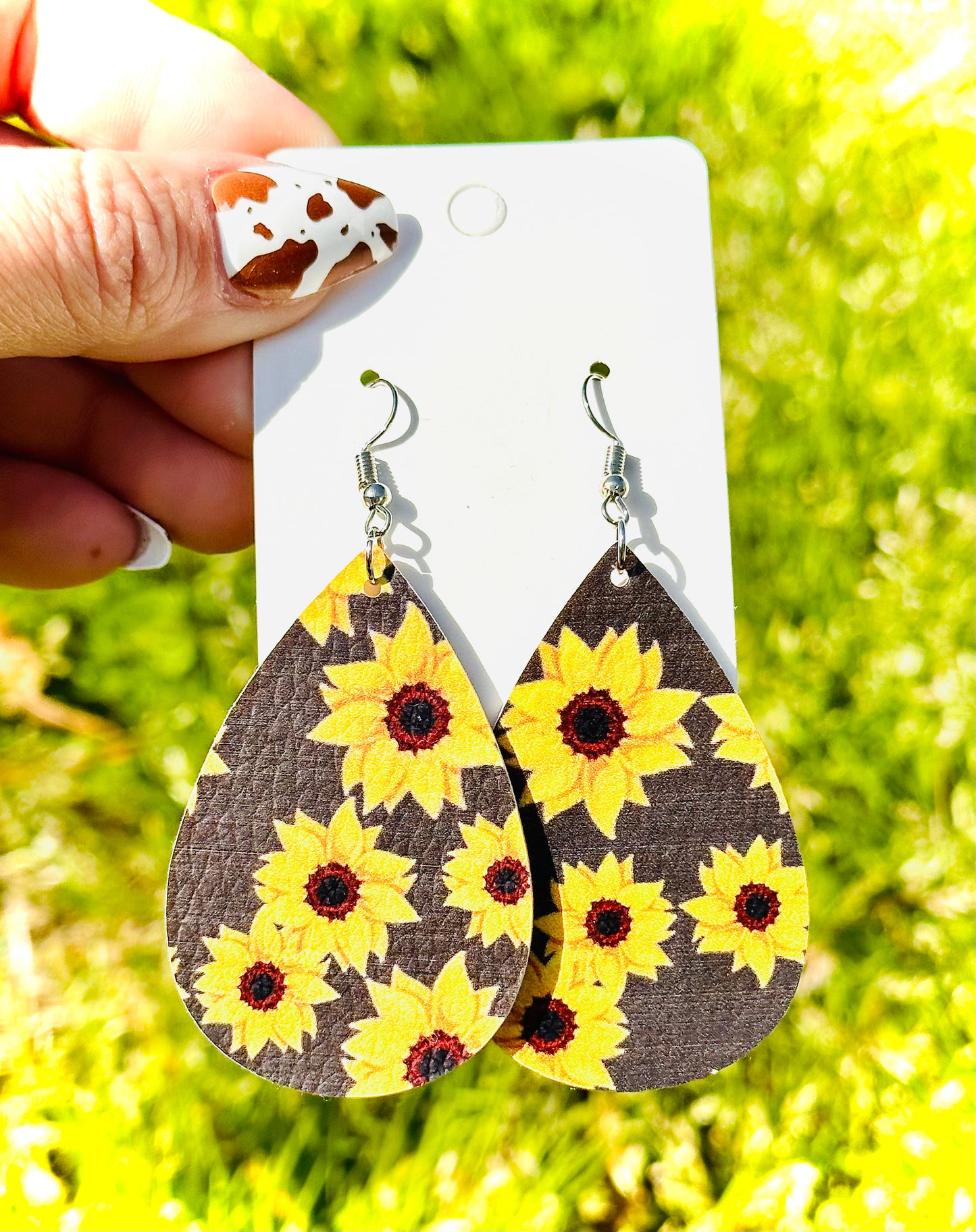 Teardrop Sunflower Print Earrings