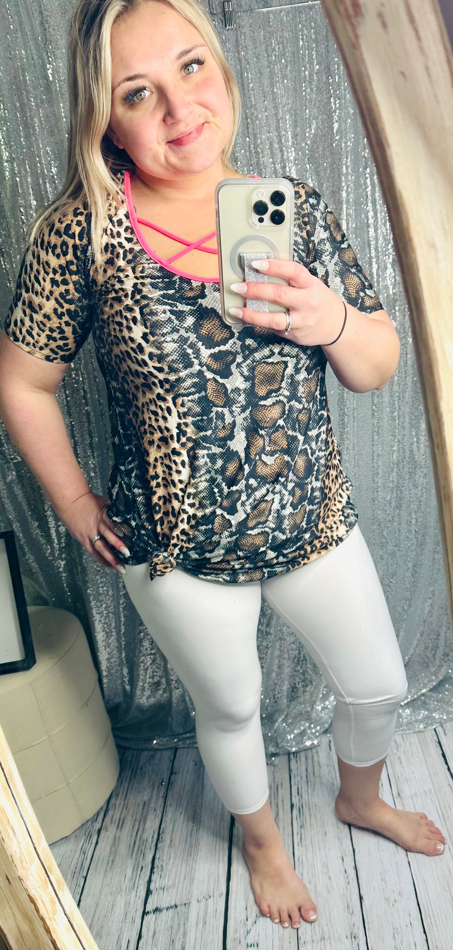 Cheetah / Snake Skin Criss Cross Front Top