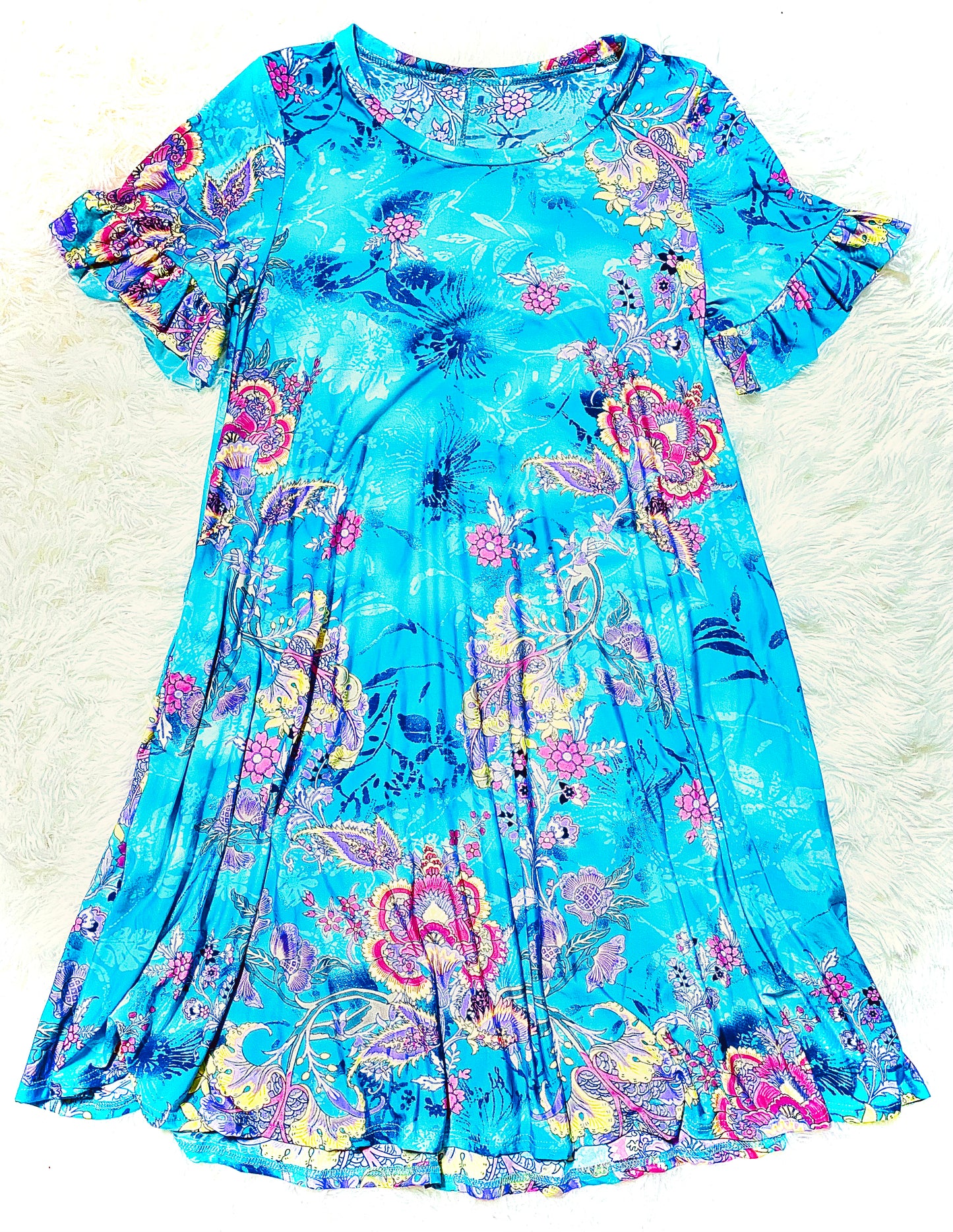 Turquoise Paisley Floral Dress With Pockets