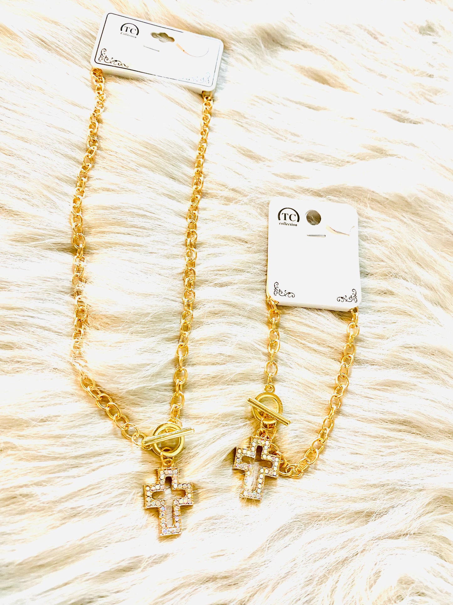 Rhinestone Cross Necklace & Bracelet Set