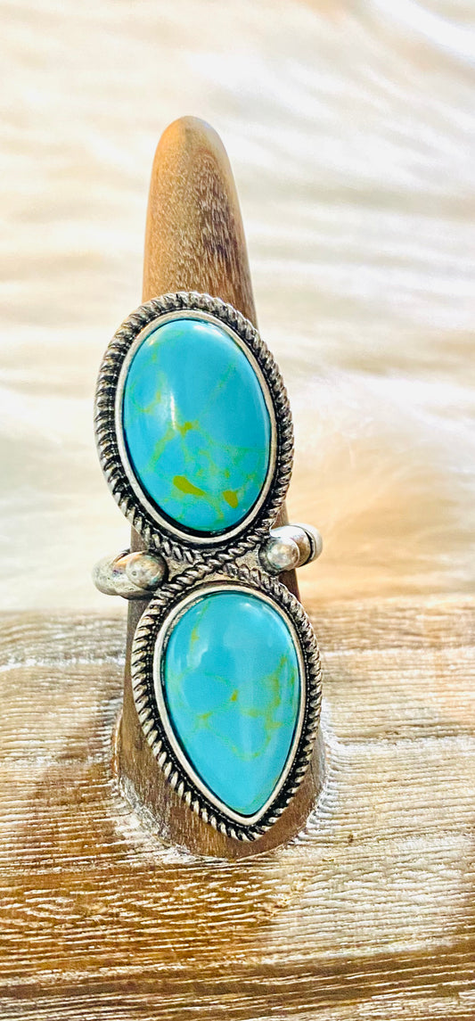 Turquoise 2 Stone Adjustable Ring