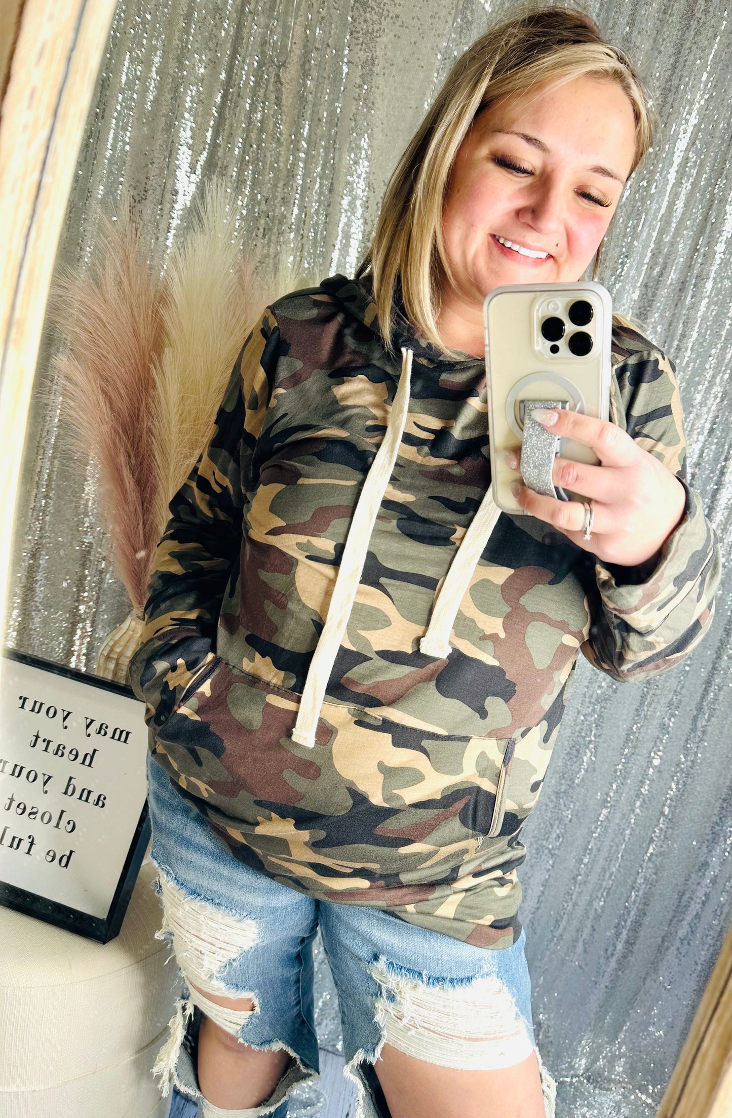 Zenana - Camo Comfy Hoodie With Pockets