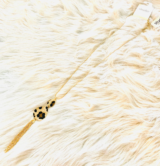 Double Cheetah Teardrop Tassel Necklace