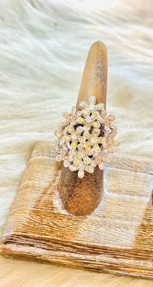 Silver Flower Rhinestone Ring