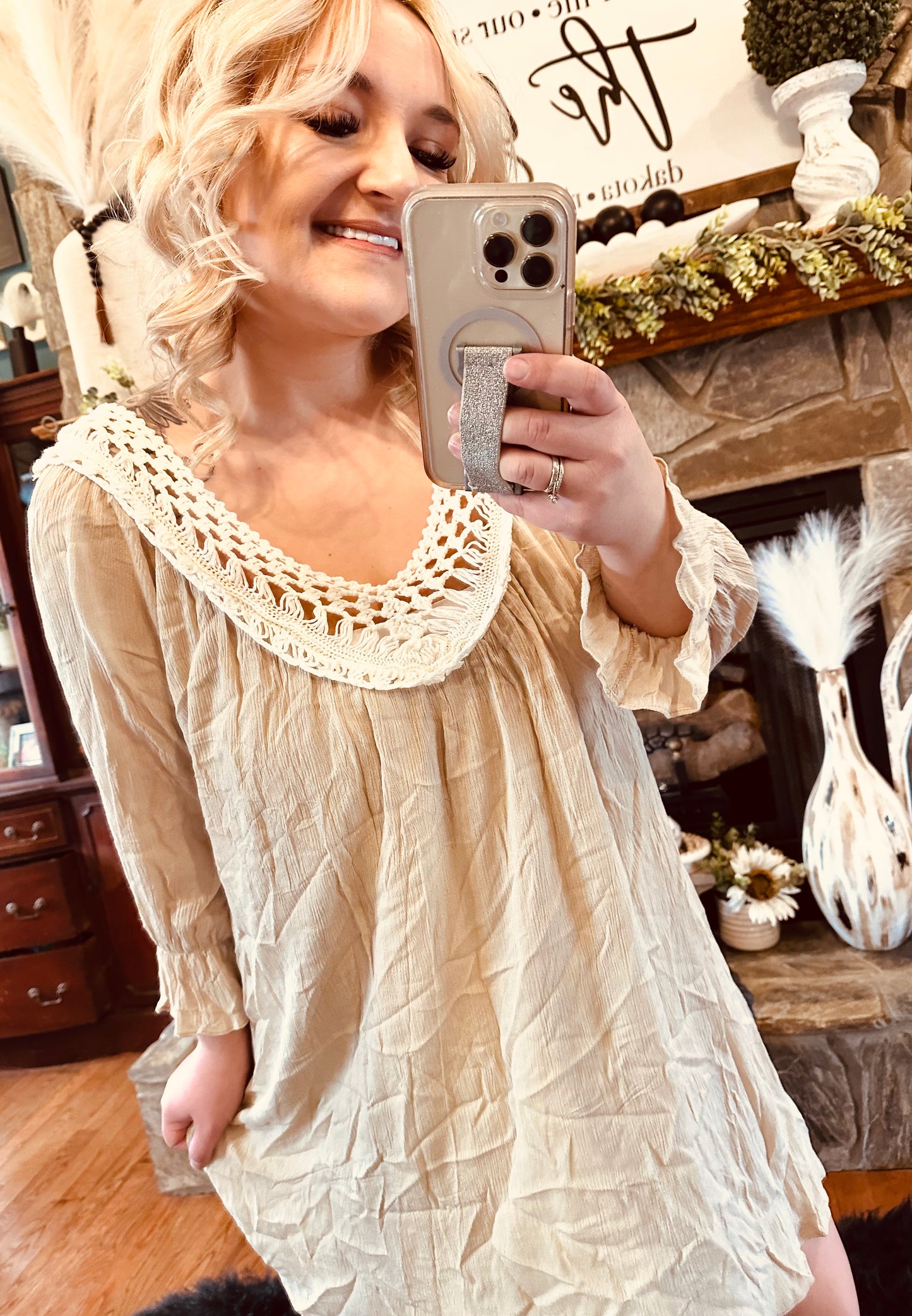 Tan Lace Trim Tunic