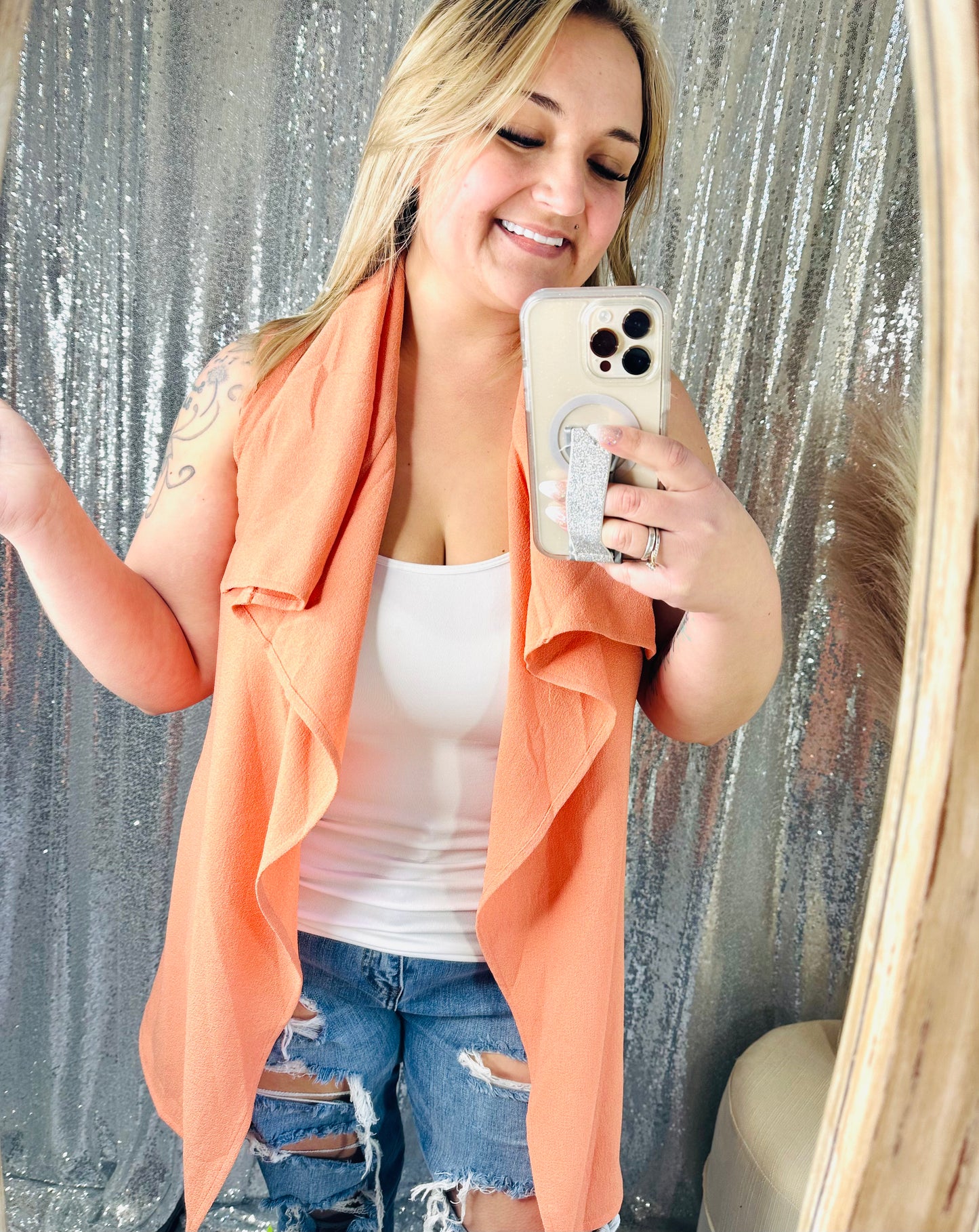 Orange Flowy Tank Kimono