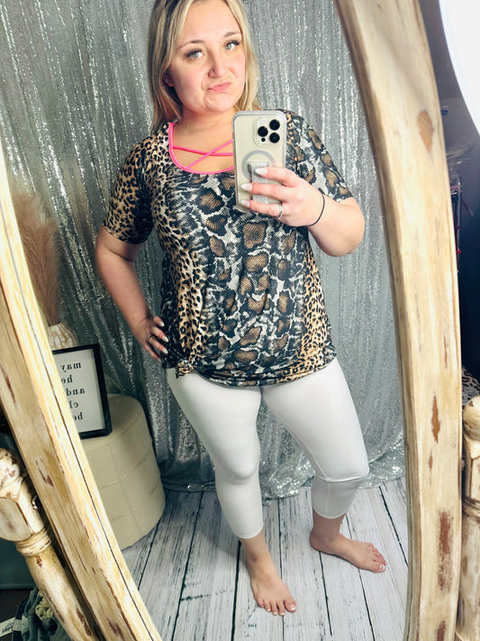 Cheetah / Snake Skin Criss Cross Front Top